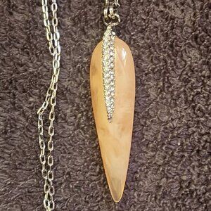 Vince Camuto Pendant Necklace Teardrop Orange/ Cream Rhinestones Silver Tone